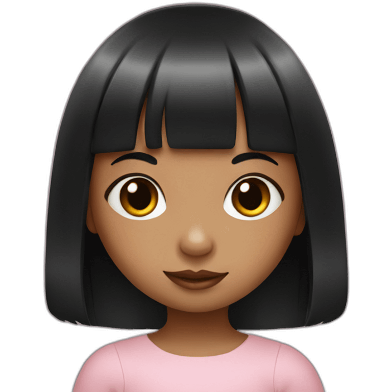 Little girl with black bangs holding rabbit emoji