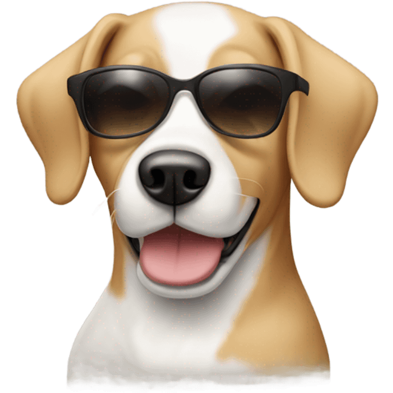 White and tan dog with sunglasses emoji