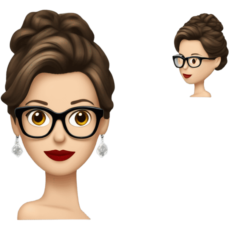 Kate Beckinsale red dress, glasses, updo emoji