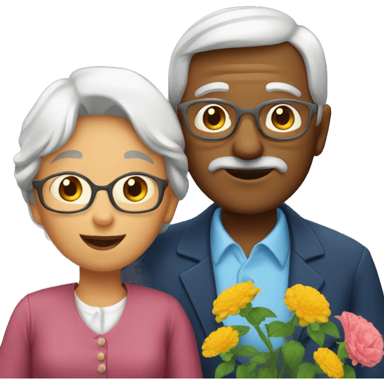 grandmother and grandfather with flower plants emoji