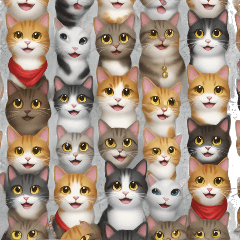 12 happy cats at a holiday party emoji