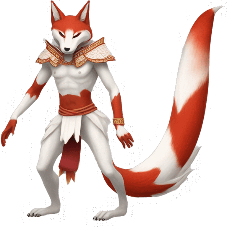 Therian human walks on legs 2 kitsune mask and tail white and red emoji