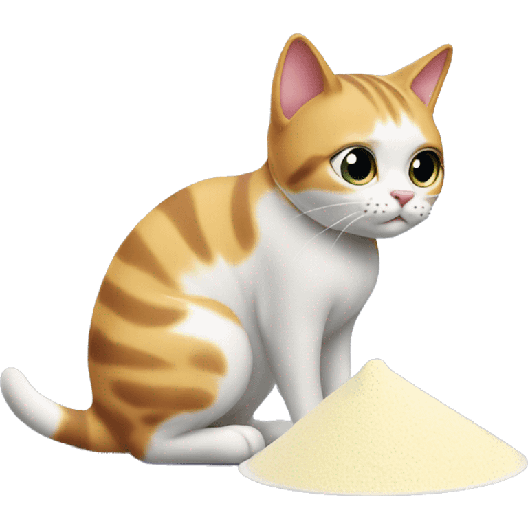 Cat sniffing a neat lined up baking powder emoji