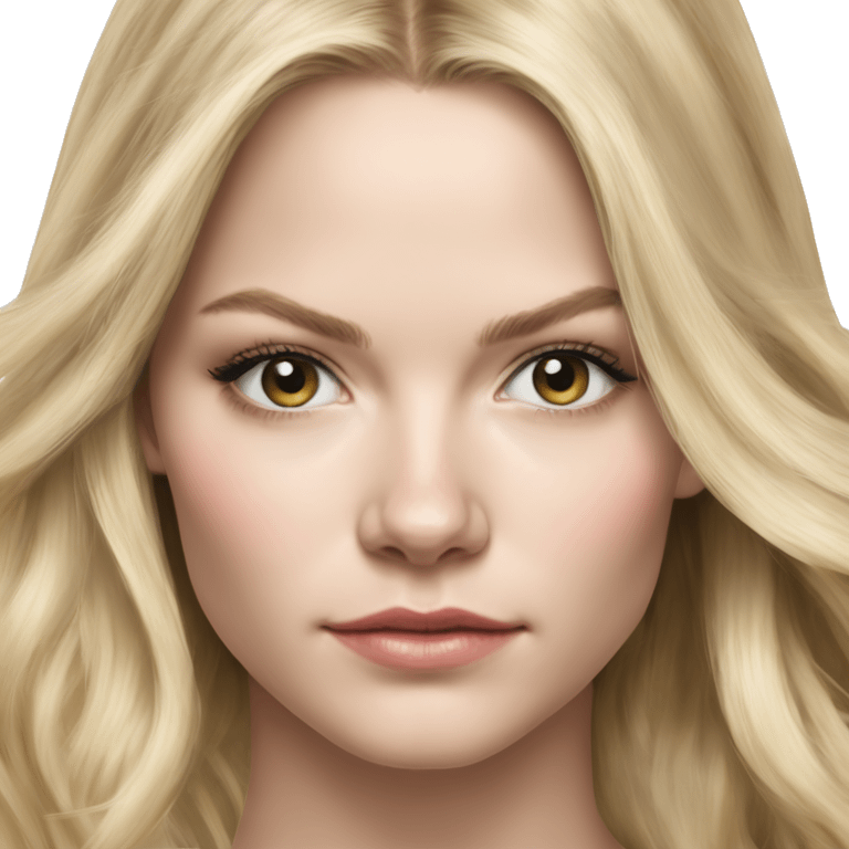 jennifer morrison long blonde hair teenager,grey eyes, hyperreal photoreal portrait emoji