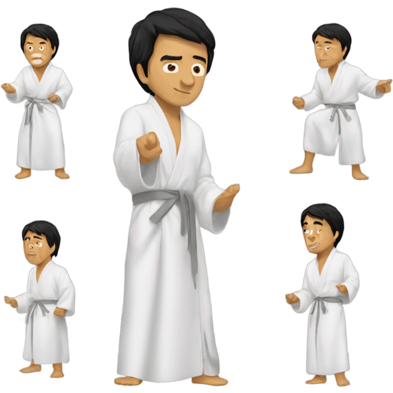 Jackie Chan doing king fu in a bath robe  emoji