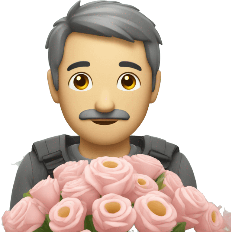 Monsieur triste avec un bouquet de fleurs dans les mains emoji