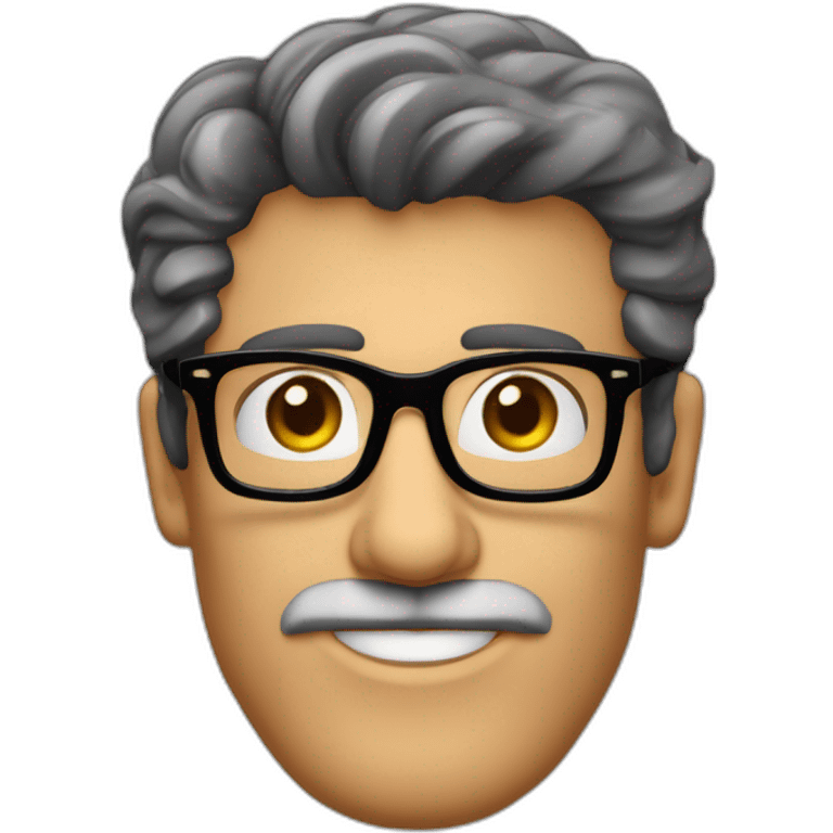 Hombre moreno con capello muy corto ondulado canosa, barba canosa con lentes de color negro emoji