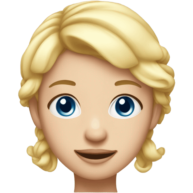 Girl with white skin, blue eyes, and blonde hair wearing a birthday hat emoji