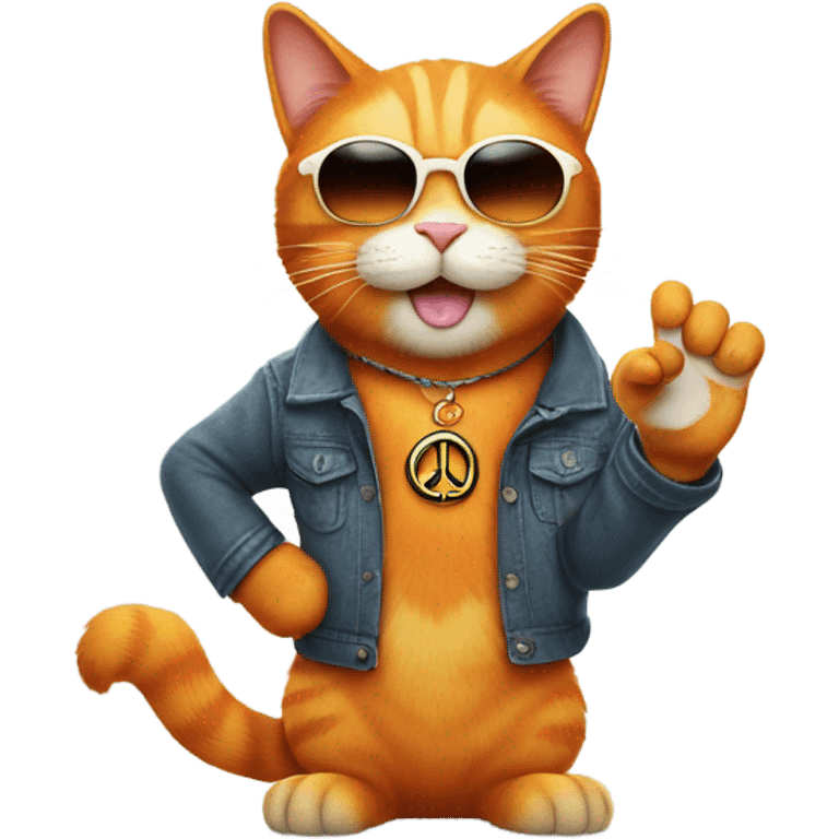 orange cat with sunglasses holding up peace sign emoji