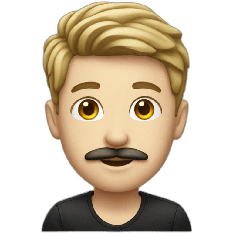 A white boy wearing an earring and a mustache emoji