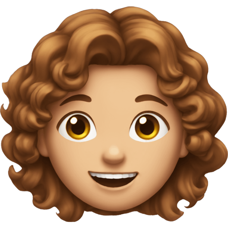 a girld with curled brown hair with a missing tooth emoji