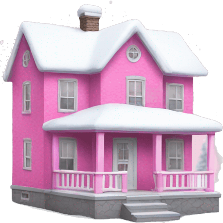 Pink house with snow emoji