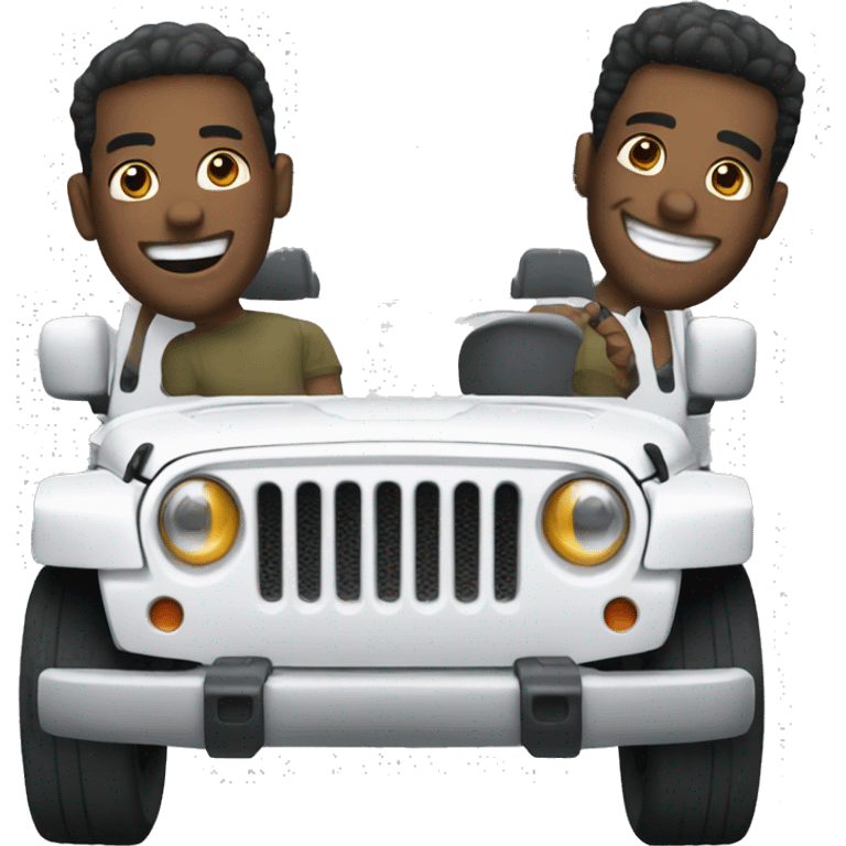 2 guys smiling in a white jeep  emoji