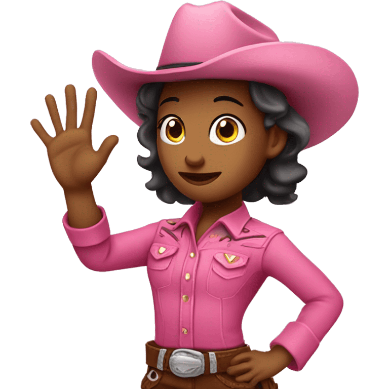 Pink cowboy girl make ok sign with raised hand emoji