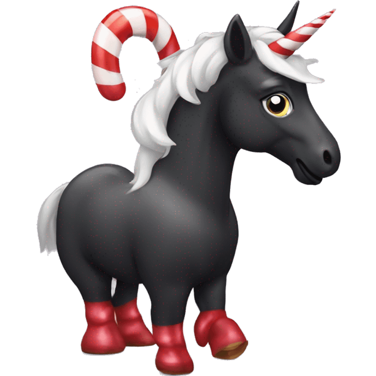 Black unicorn with candy cane horn emoji