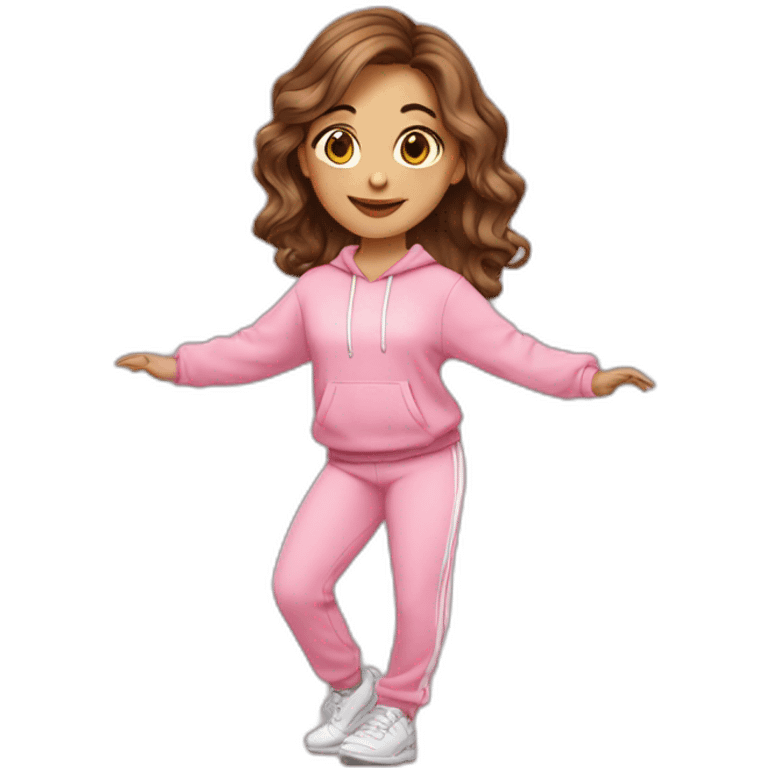 dancing-brown-haired-white-girl-pink-oversize-tracksuit emoji