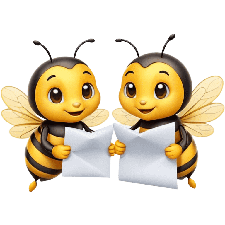 two cute bees holding paper  emoji