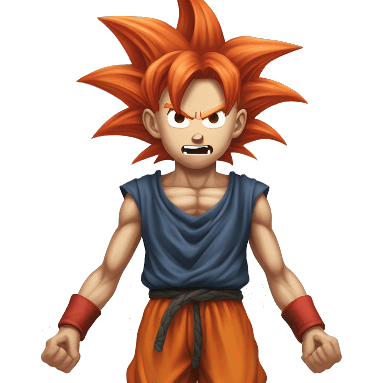 super saiyan goku, red hair, super anrgy, incomprehensible eldritch horror emoji