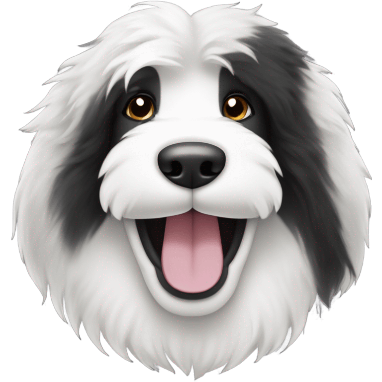 Half Black and half white old English sheepdog smiling emoji