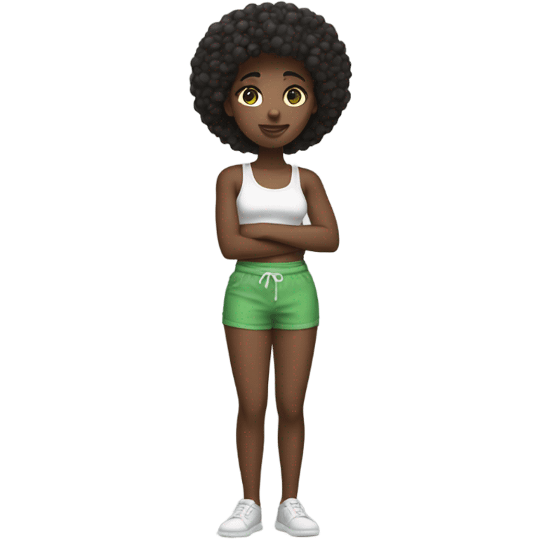 Black girl with white tank top and green shorts emoji