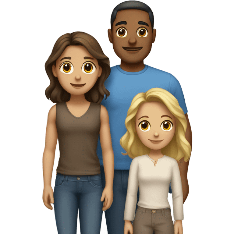 Puerto rican beard short brown hair  husband with blond long hair wife and brown long hair daughter Family  emoji