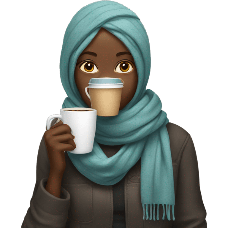 Black Girl with scarf drinking coffee emoji