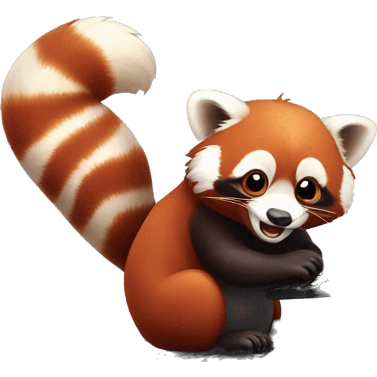 red panda playing  with keyboard and mouse emoji