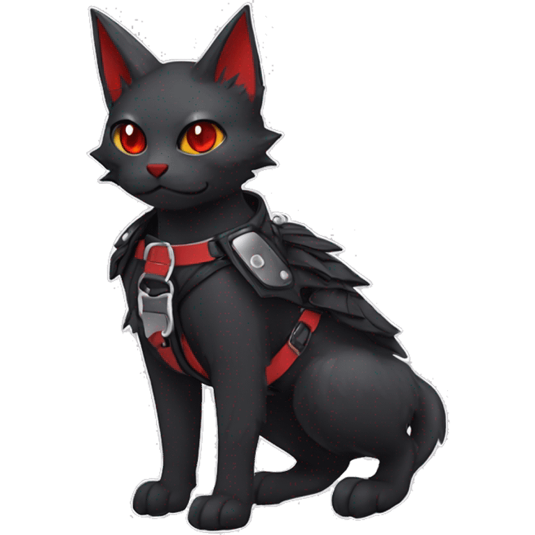 cool edgy cute black punk red fantasy nargacuga-bat-cat-Fakemon collar harness full body emoji