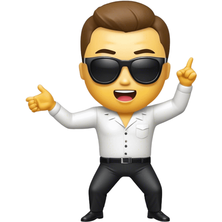 Cinematic Realistic Gangnam Style Pop Culture Emoji, showcasing a playful, iconic portrayal inspired by the hit song rendered with dynamic textures and fun, energetic lighting. emoji