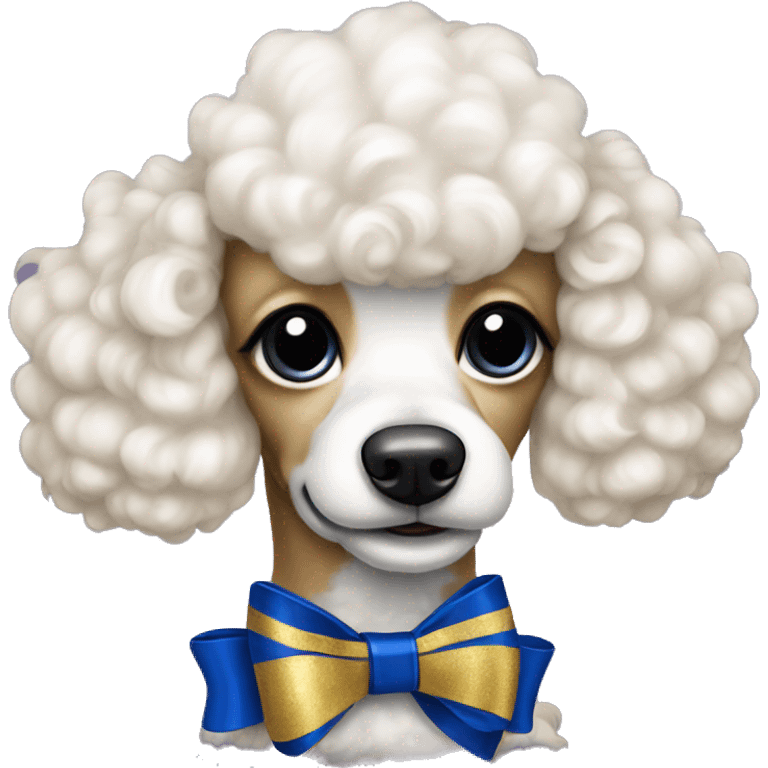 Royal blue and gold bow on white poodle emoji