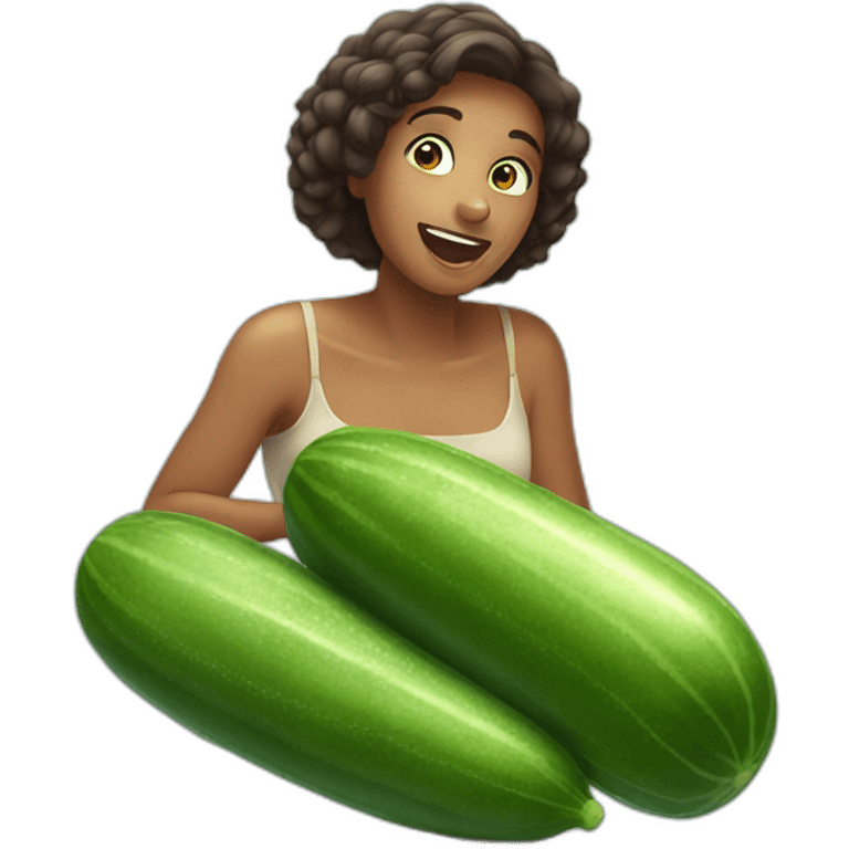 woman drooling over an enormous cucumber emoji