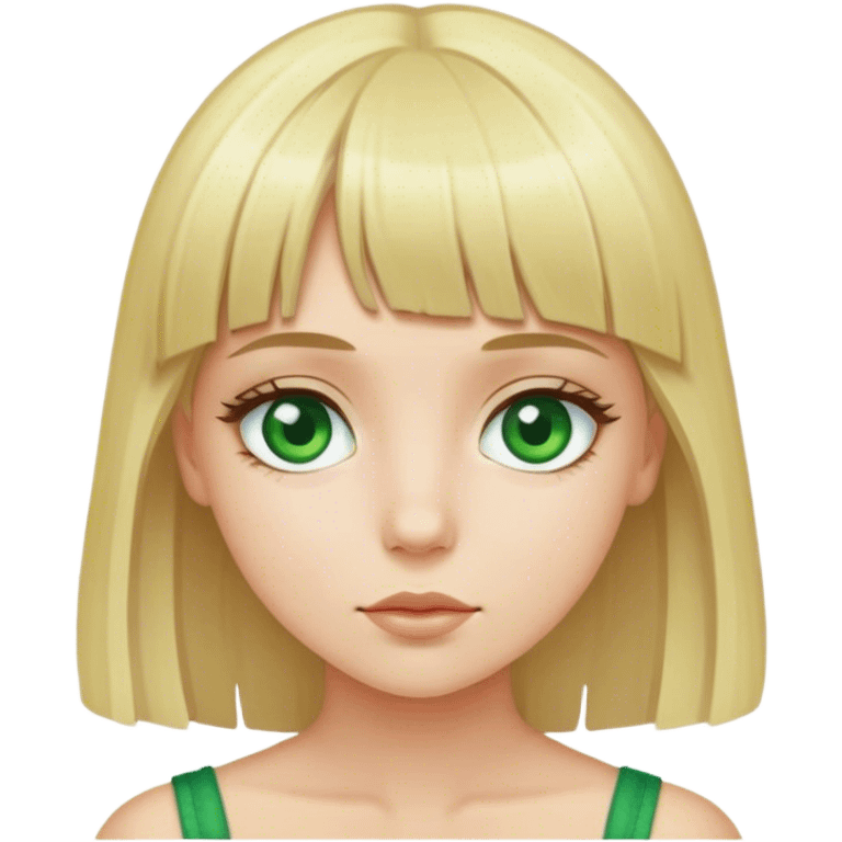 girl with blond hair, fringe, green eyes emoji