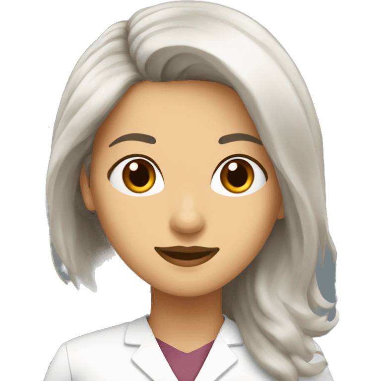 mujer medico de pelo largo y marron, con ojos marrones claros emoji