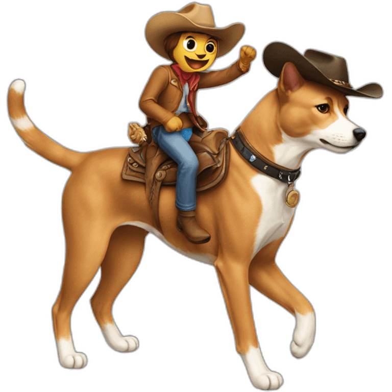 cat riding a dog with a cowboy hat emoji