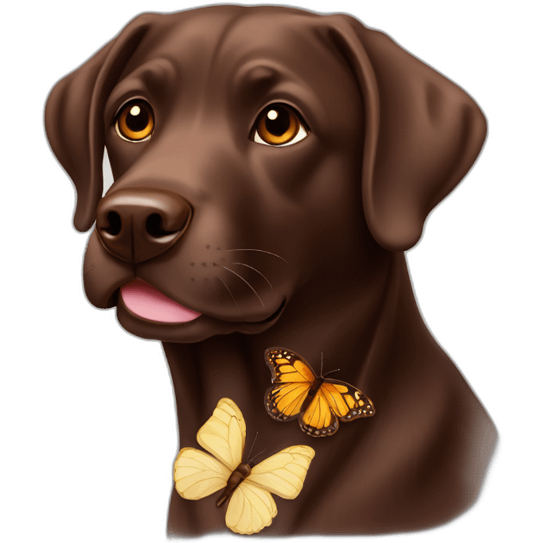 Chocolate labradador with butterfly emoji