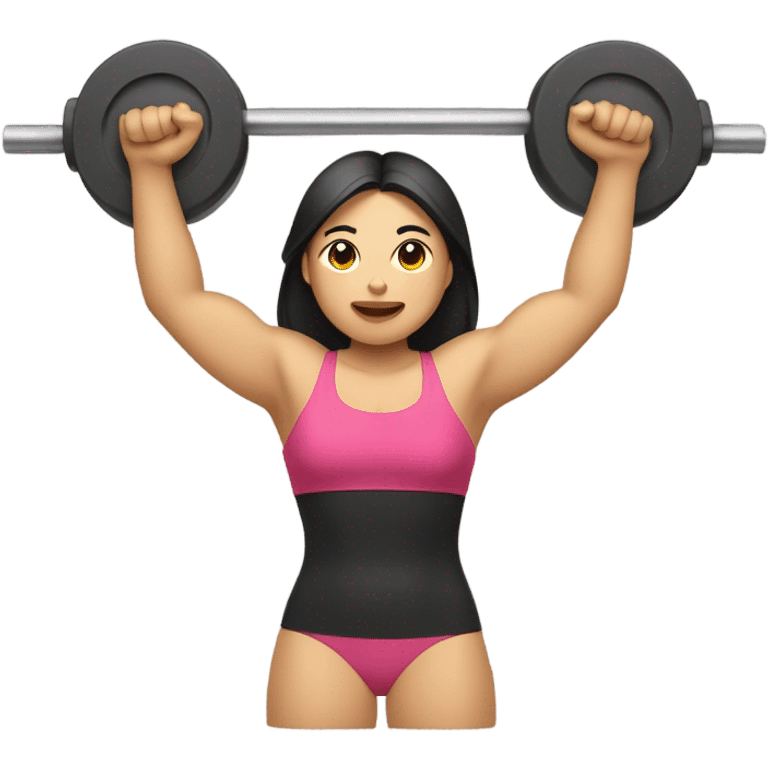 Asian Woman with Spaghetti arms lifting weights emoji