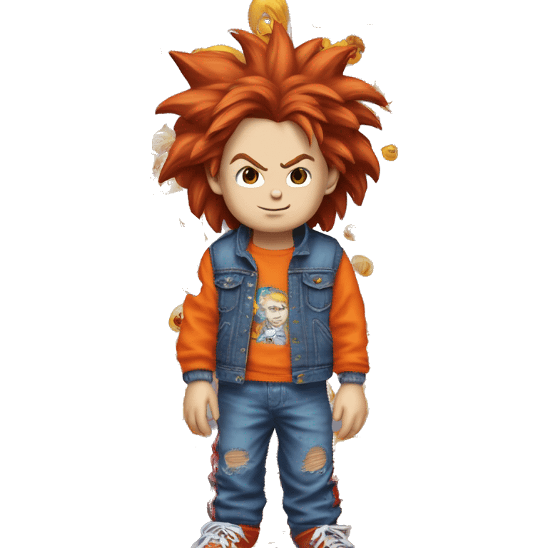 chucky con su ropa y pelo de goku emoji