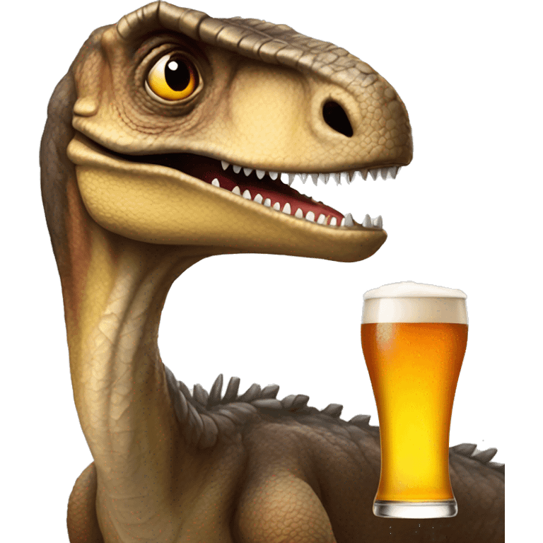 A velociraptor drinking a pint of beer emoji