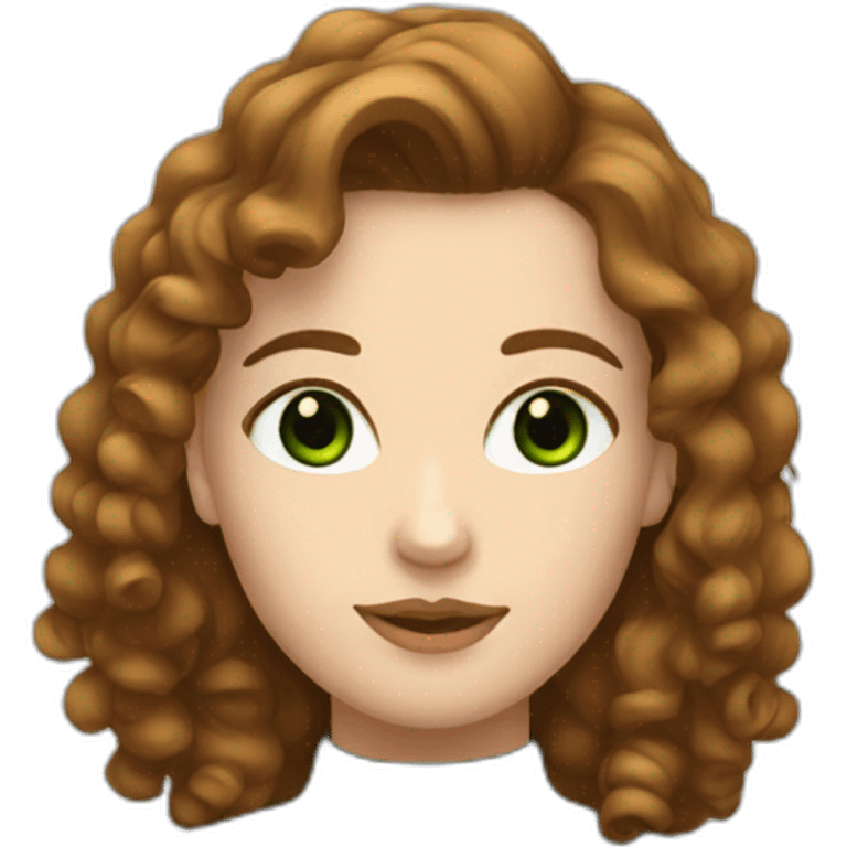 white girl with green eyes and curly brown mullet wearing a black turtleneck  emoji