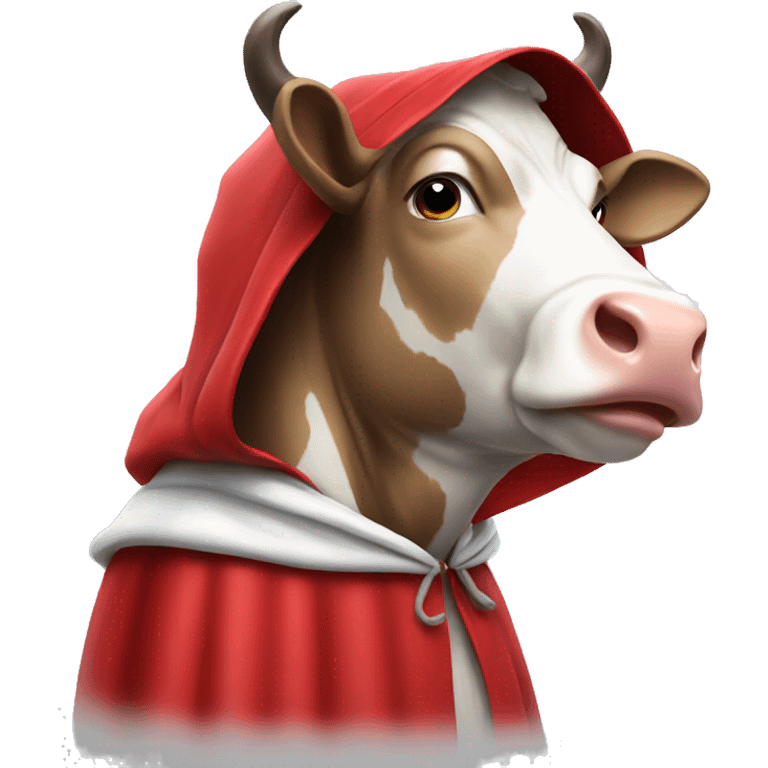 Cow wearing red cape and a white hood emoji