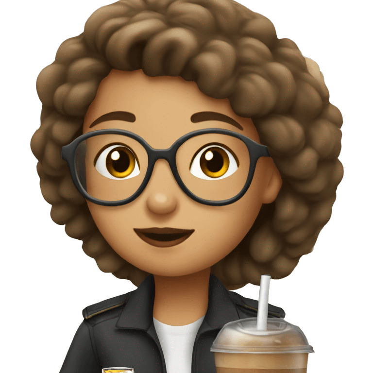 Girl pilot with iced coffee emoji