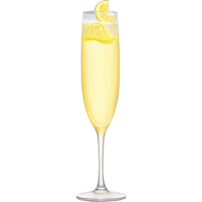 A tall skinny champagne glass with a pale yellow bubbly liquid and lemon swirl garnish  emoji