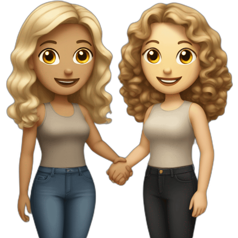 tan curvy woman with black curly hair shakes hands with a curvy pale woman who has straight light brown hair emoji