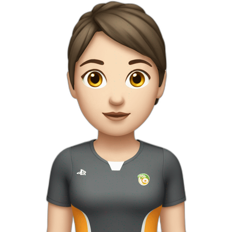 A white girl with brune hair and a fringe in a sport outfit emoji