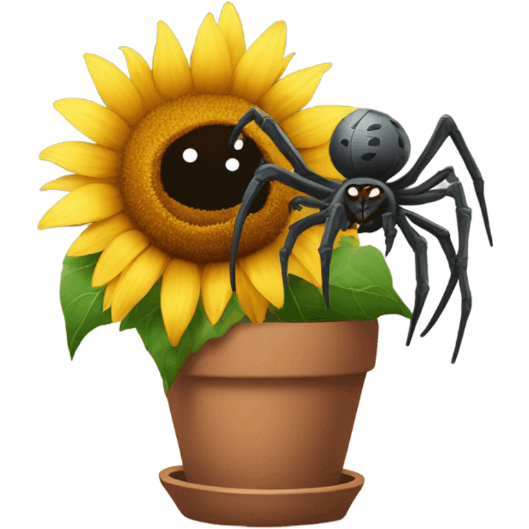 Majestic spider growing out of sunflower pot like a flower emoji