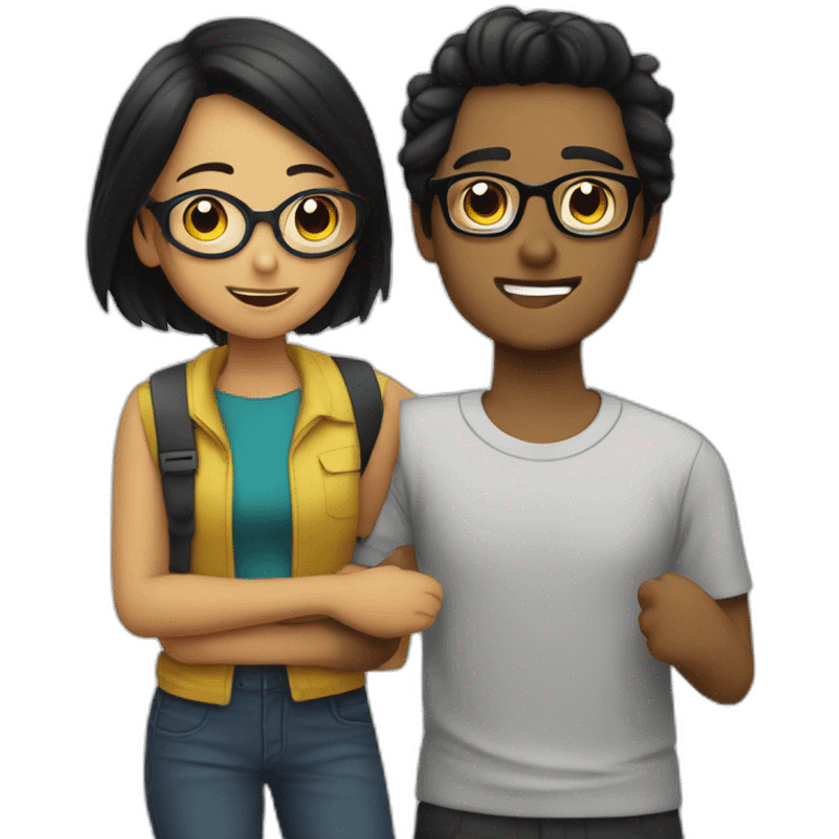 Random young brown guys With glasses and having short Black haïr talking to a young girl brown wearing glasses With longs Black hair emoji