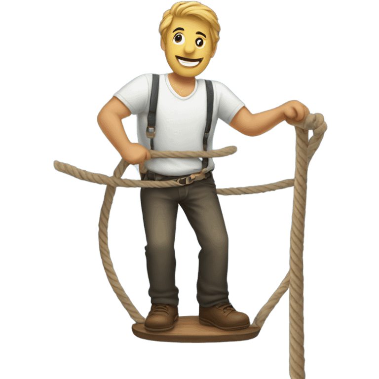 Guy standing on a chair with a rope in his hand emoji