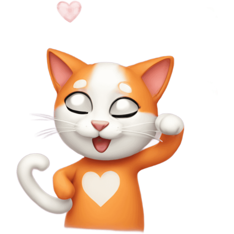 Orange cat making the heart sign emoji