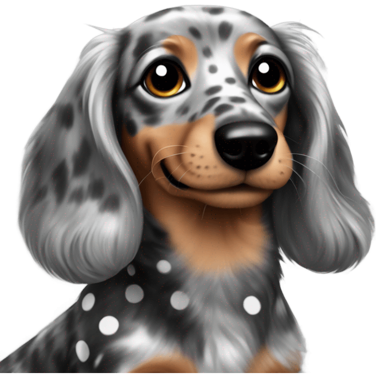 Fluffy dachshund grey with black dots emoji