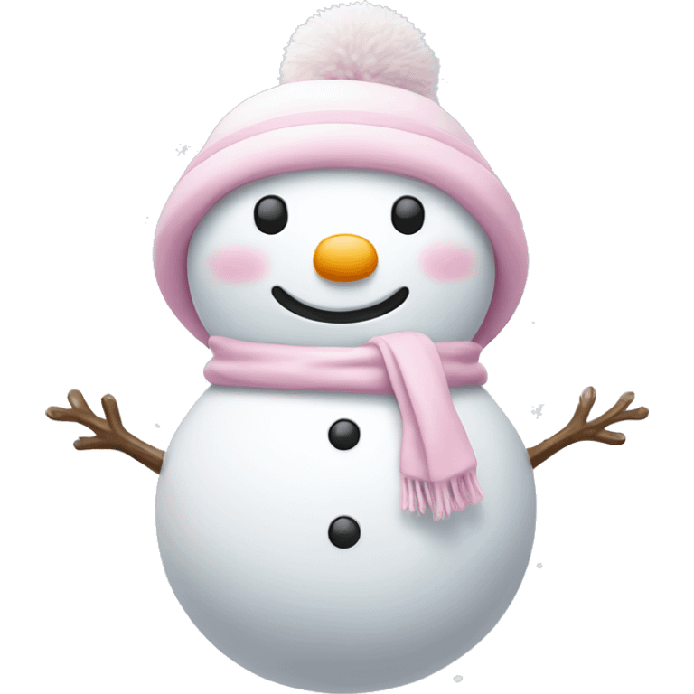 Cute white and light pink snowman with falling snow emoji